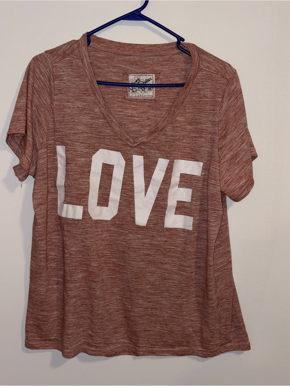 Women’s Burnt Orange Heathered “Love” V-Neck T-Shirt Size: 2XL